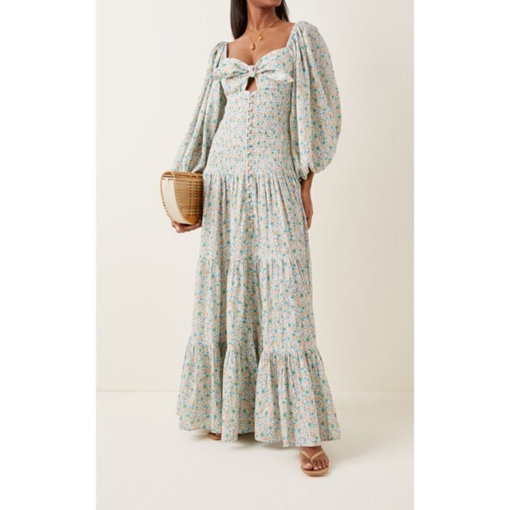 💕SIGNIFICANT OTHER Paloma Smocked Floral Cotton Maxi Dress Bluebell Posie US 2